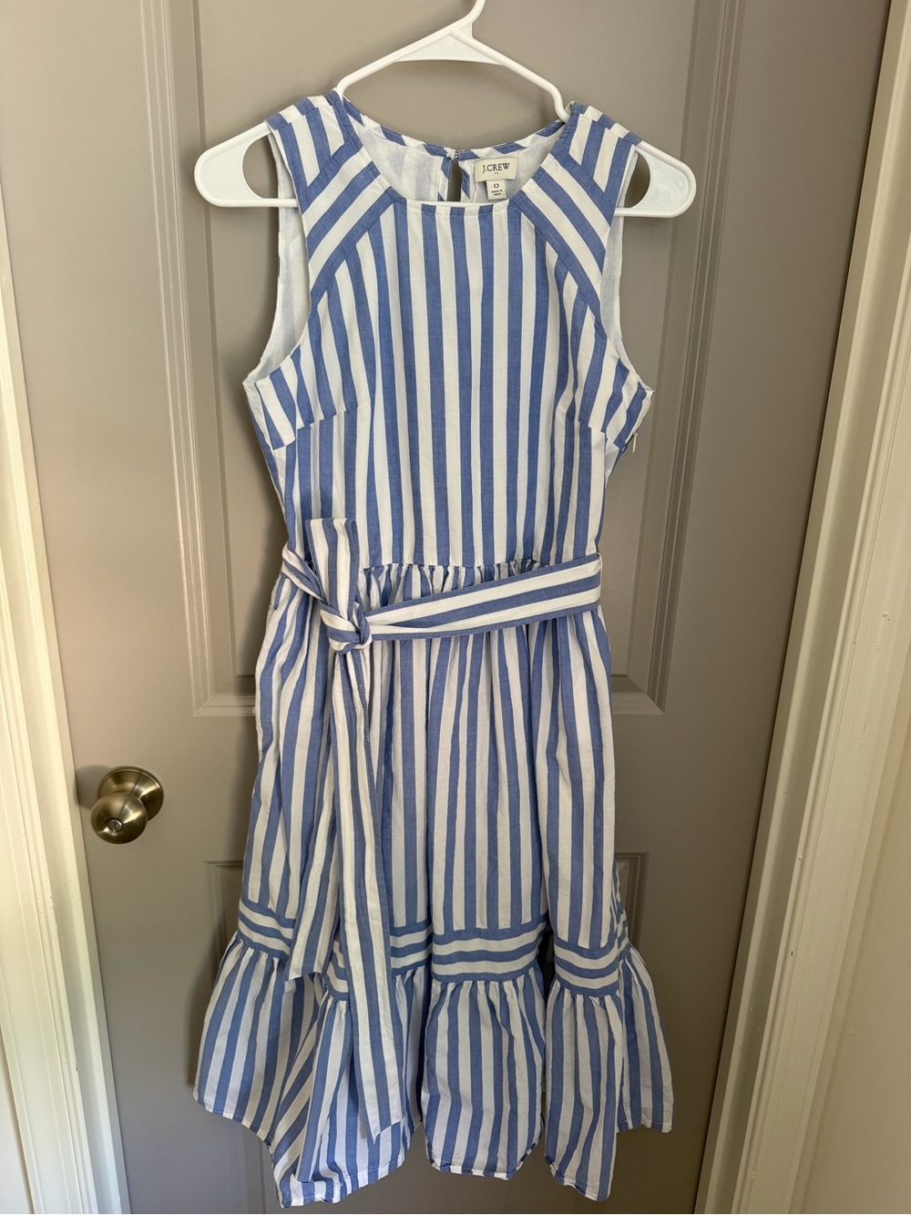 J. Crew Sleeveless Blue and White Striped Tie-Waist Dress Size 0